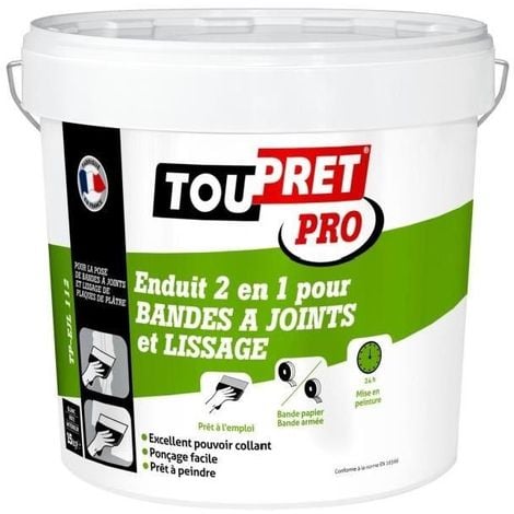 TOUPRET ENDUIT 2 EN 1 POUR BANDES A JOINTS ET LISSAGE PÂTE 15 KG TP-EJL112 TPEJL15