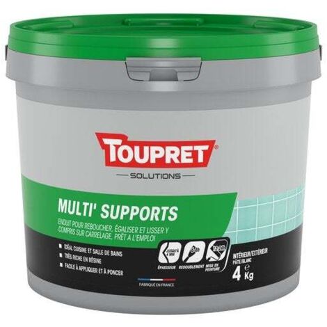Toupret – Enduit de lissage 4 kg en pâte – Pour murs et plafonds intérieurs – Texture lisse – Application facile avec lame à enduire