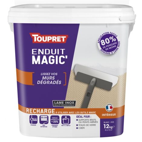 Toupret – Enduit de lissage pâte allégée 12kg – Pour murs dégradés – Application rapide – Réduit le ponçage de 80% – Prêt à peindre en 12-24h
