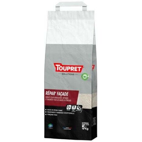 Toupret – Enduit de rebouchage façade 5 kg en poudre – Pour fissures 1 à 2 mm – Temps de prise rapide – Application à l'eau