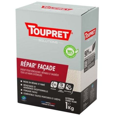 Toupret – Enduit de rebouchage façade 1 kg en poudre – Texture fibrée pour fissures et trous – Excellente adhérence sur béton et ciment