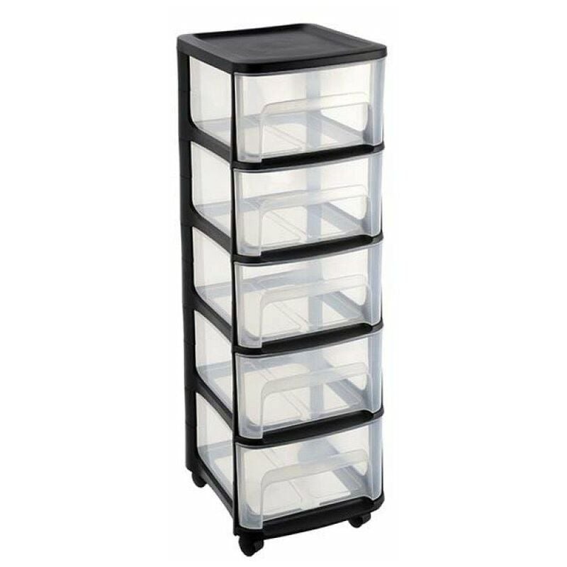 EDA - Tour de Rangement 5 Tiroirs - Grand Modèle avec Roulettes Noires