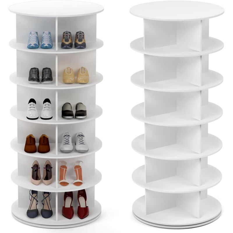 Tour à chaussures rotative à 6 niveaux, rotation à 360° – Étagère à chaussures autoportante pour 24 paires de chaussures, gain de place, blanche (60