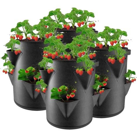 Tour A Fraise, Sac De Plantation Fraise, Sacs en Pot Aux Fraises, 45 X 35 Cm avec 6 Poches LatéRales, RéUtilisable Feutre éPais pour Cour, Balcon, ExtéRieur (4)