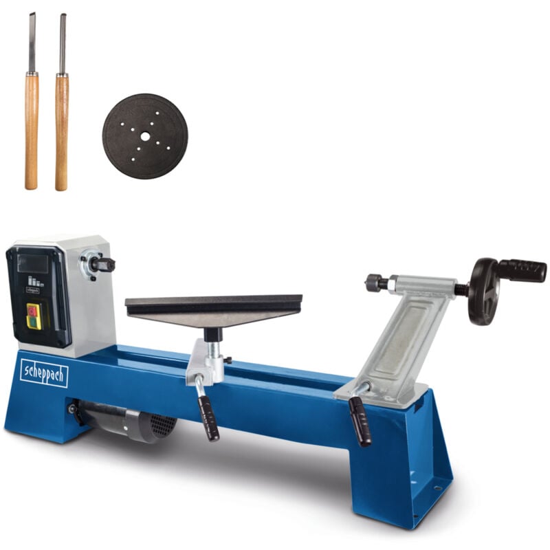 Scheppach - Tour à Bois DM500T - 4 vitesses - Puissance 400W - Pièces jusqu'à 500mm de long/Ø 350mm - Entraînement muni d'une pointe au pas M18