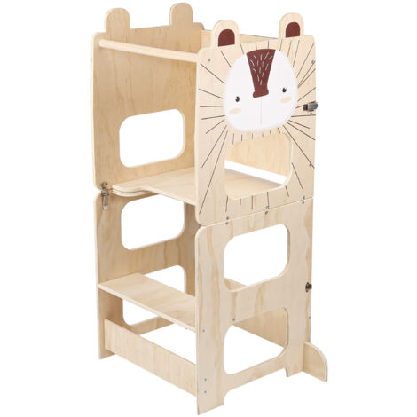 Tour d'apprentissage 2-en-1 en bois massif avec tableau noir  Transformable table & chaise  Sécurité renforcée 50kg