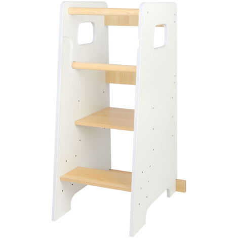 Tour d'apprentissage À Partir 12 Mois - Tour d'observation Montessori - Charge maximale 50 kg – Protection Anti-Basculement - Hauteur Réglable - Blanc