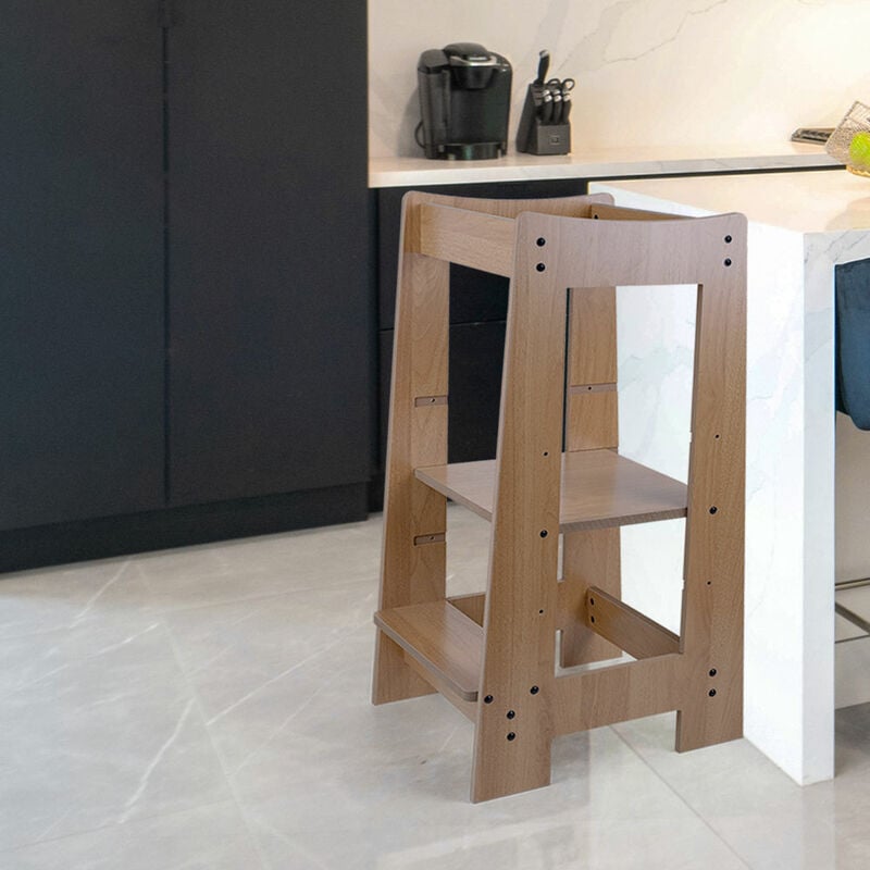 Tour d'apprentissage Aides de cuisine pour enfants Bois Tabouret pour enfants 3 marches réglables en hauteur, facile à nettoyer, stable, LxlxH