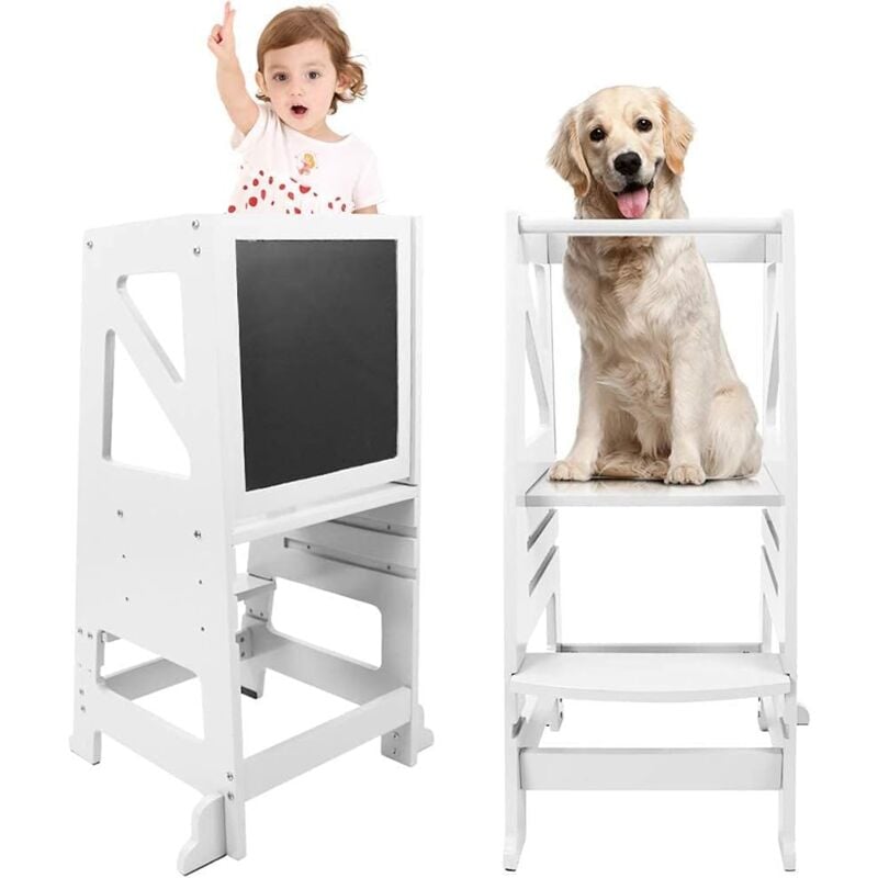 Yoleo - Tour d'apprentissage en Bois,Tour d'observation pour Enfants,Montessori Learning Tower,Réglable en hauteur Marchepied pour bébé avec Tableau