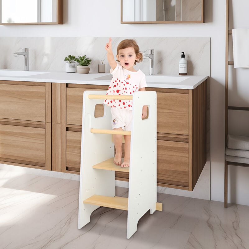 Tour d'Apprentissage pour Enfant Chaise Haute Bébé Enfants sécurisée avec Barre anti-chute Repose-pieds Antidérapants 40x42x90cm