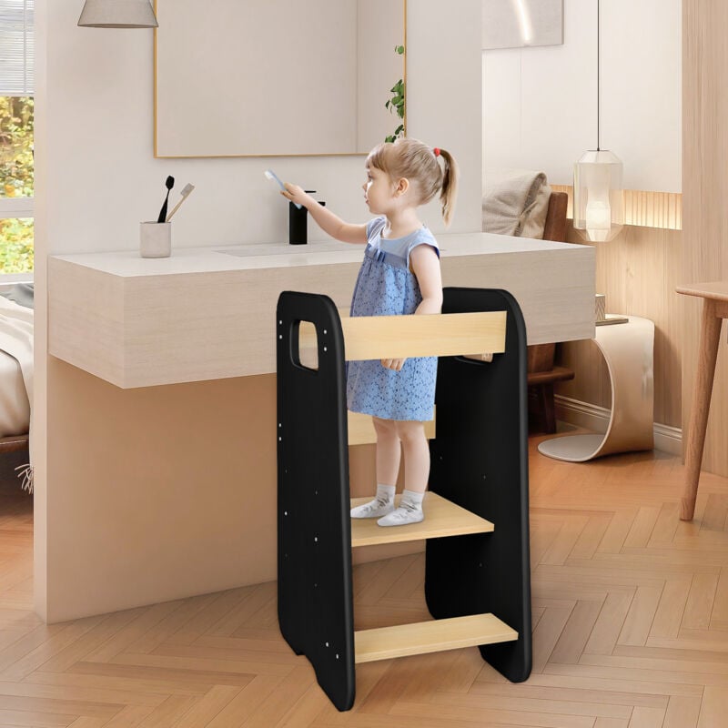 Tour d'Apprentissage pour Enfant Chaise Haute Bébé Enfants sécurisée avec Rampe et Barre anti-chute 40x50x80cm