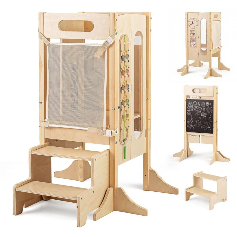 tour d'apprentissage tout-petit, tabouret de cuisine pour enfants, chaise haute en bois, chevalet réglable en hauteur, 3 niveaux, échelle pour enfan
