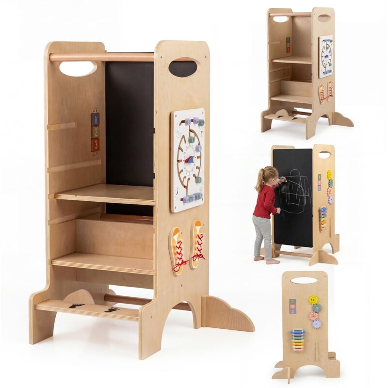 tour d'apprentissage tout-petit, tabouret de cuisine pour enfants, chaise haute en bois, chevalet réglable en hauteur, 3 niveaux, échelle pour enfan