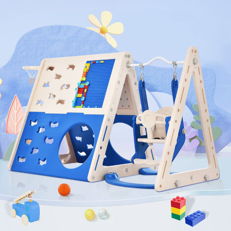 Tour de jeu pour aire de jeux multifonctions 7 en 1 189 x 120 x 104 cm pour les enfants comprenant des balançoires, des planches à dessin, des blocs de construction, une zone de spéléologie, des tours