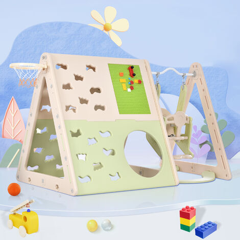 Tour de jeu pour aire de jeux multifonctions 7 en 1 189 x 120 x 104 cm pour les enfants comprenant des balançoires, des planches à dessin, des blocs de construction, une zone de spéléologie, des tours
