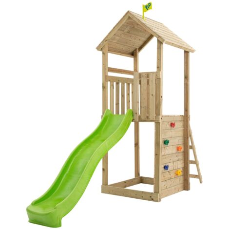 Tour de jeux SKYWOOD plateforme - toboggan - bac à sable - mur d'escalade - bois FSC® h270 cm