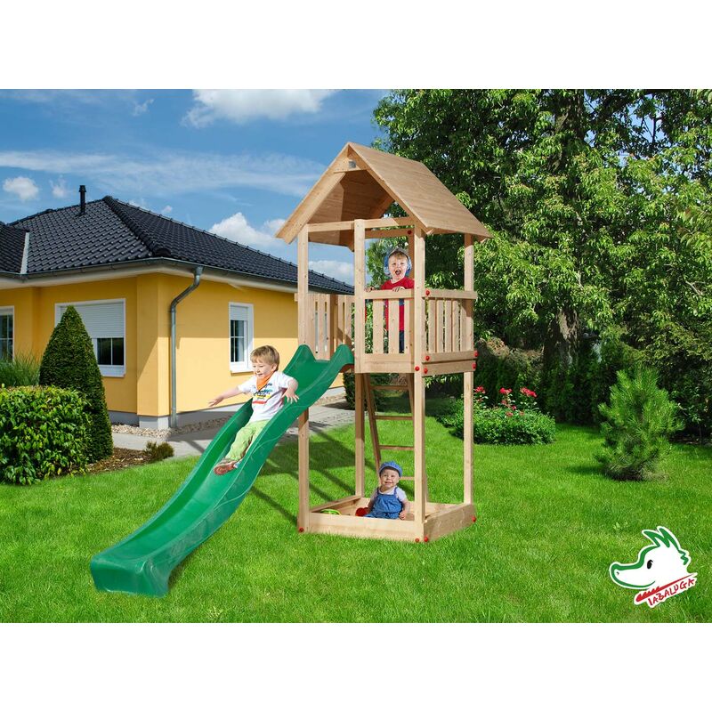 Tour de jeux Tabaluga en bois WEKA avec toboggan et bac à sable.