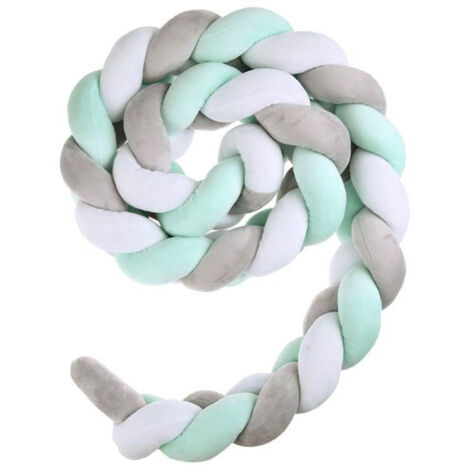 Tour de lit 2M, botte serpent, tour de lit tressé, protection dorsale bébé, housse en toile antidérapante (blanc + gris + vert)