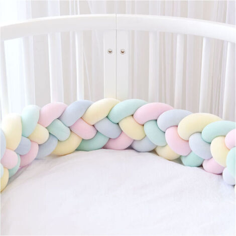 Tour De Lit 3M 4 Tissage Bebe Coussin Serpent Tresse Pare-Chocs Protection En Velours Tour De Lit Pepiniere Pour Nouveau-Nes Chambre Decor Jaune Clair + Rose Clair + Bleu Clair + Vert Clair, avec cara