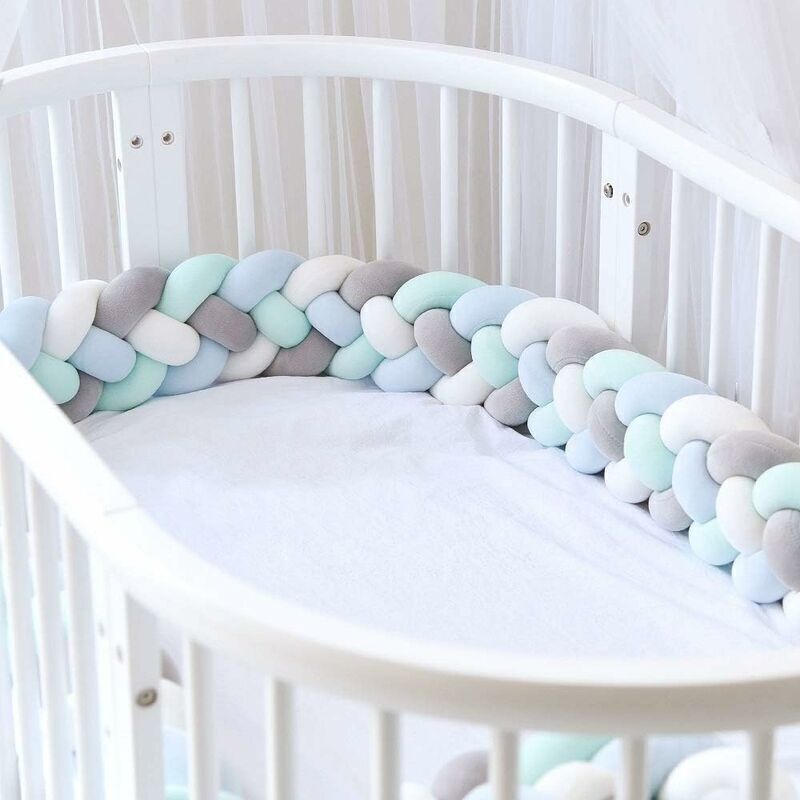 Tour De Lit 4 Tissage Bébé Coussin Serpent Tressé Pare-Choc Velours Protection lit Bumper Pépinière pour Les Nouveau-Nés Lit Chambre Décor avec, Gris