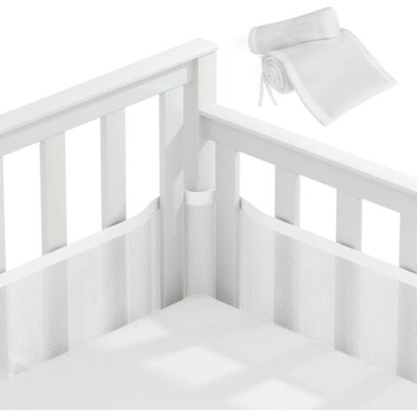 Tour de lit avec doublure en maille 3D, respirant et sûr, convient à tous les types de lits de bébé (blanc).