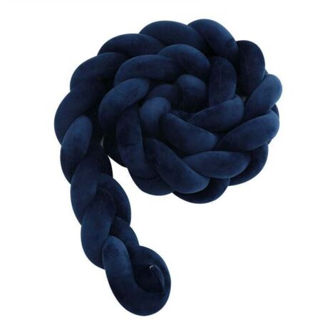 Tour de lit bébé- 3 Tissage Bébé Coussin Serpent Tressé Pare - Choc Velours Protection lit Bumper Pépinière pour Les Nouveau-Nés Lit Chambre Décor avec, bleu marine—2M