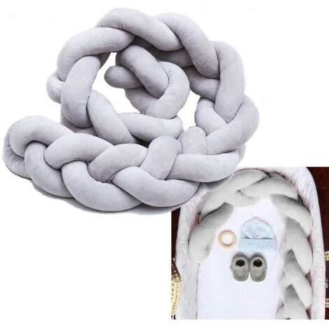 Tour de Lit Bébé Coussin Serpent Coussin Tressé Pare-chocs Velours Tour de Canapé Souple 200CM Gris
