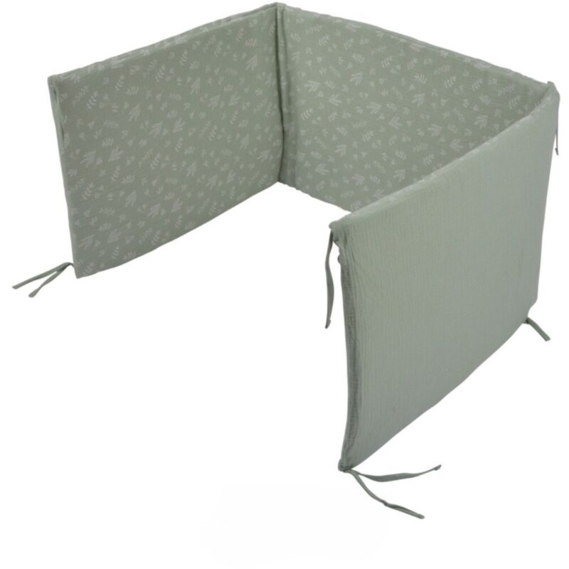 Tour de Lit Bébé en Gaze de Coton 100% - Double Face (Unie & Imprimée) - Vert .