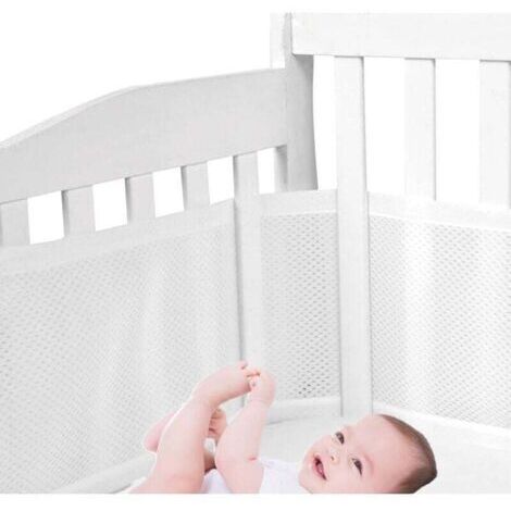 Tour de lit bébé en maille respirante 4 côtés anti-collision – Panneaux modulables 160x30cm et 340x30cm – Lavable en machine – Blanc