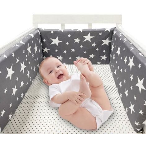 Tour de Lit Bébé MERKMAK Tour de Lit Respirant, Coussin Anti-choc Coton, Contour de Lit Bébé 200X30cm pour Lit Barreaux Bébé