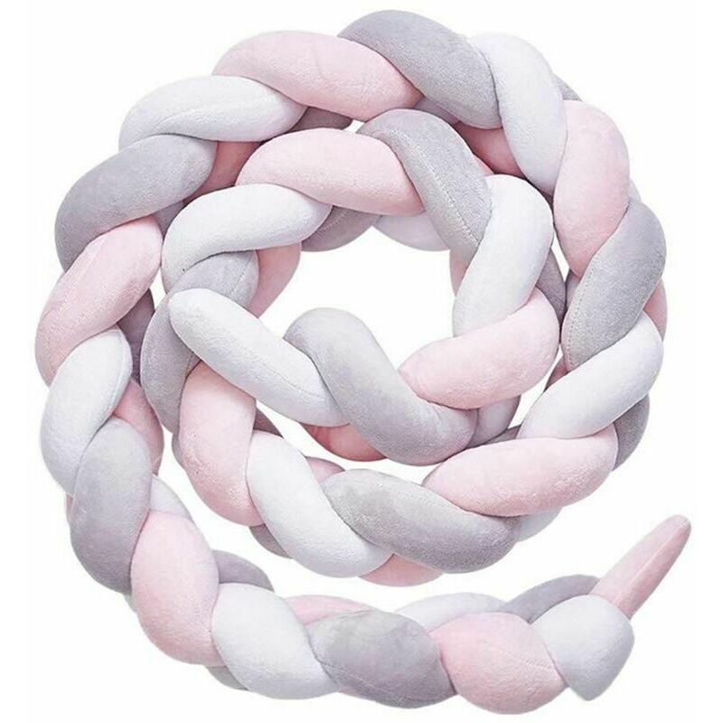 Start - Tour de lit bébé, tour de lit bébé tour de lit tissage bord garde garde tête décoration pour berceau (blanc + rose + gris, 100 cm)