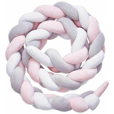 Tour de lit bébé, tour de lit bébé tour de lit tissage bord garde garde tête décoration pour berceau (blanc + rose + gris, 100 cm)
