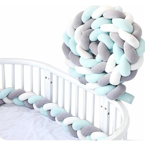 Luchild Tour de Lit 2m Bébé Coussin Serpent Velours Berceau Pare-chocs Tressé  Bébé lit Bumper Noué Tressé en Peluche Pépinière Pour les Nouveau-nés lit  Sommeil Pare-chocs (Gris + blanc + vert)