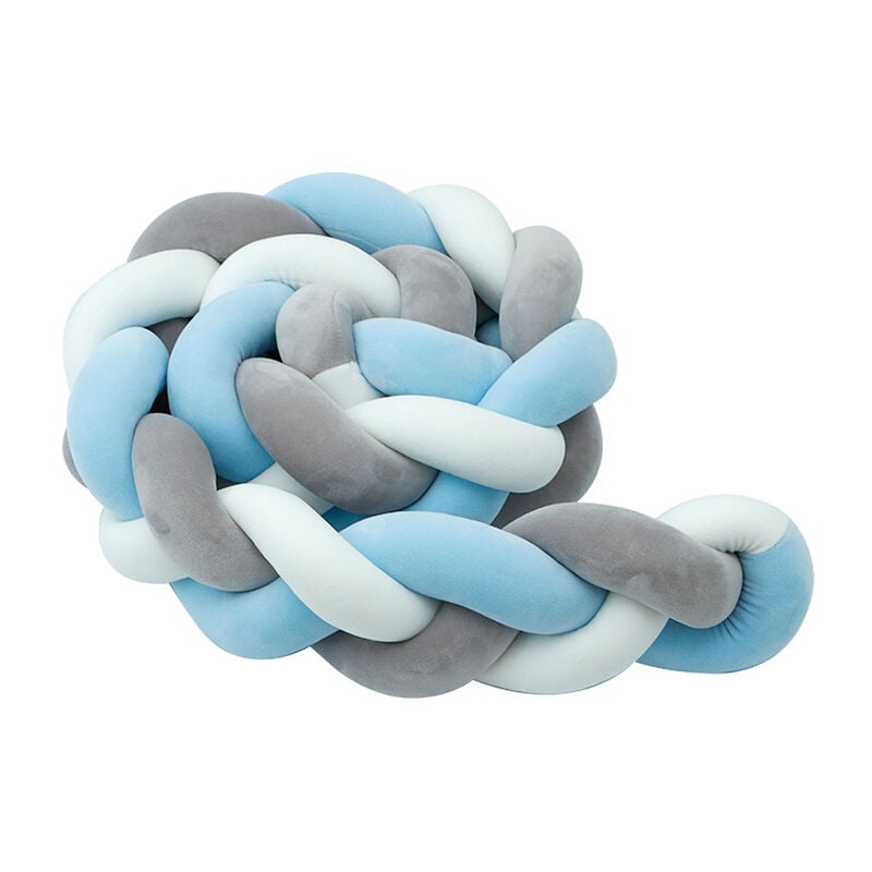 3m tour de lit coussin serpent coussin tresse pare-chocs velours protection bebe cloture en tissu anti-collision (blanc+gris+bleu)