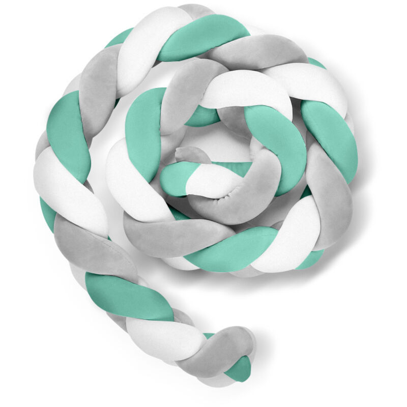 Tour de Lit Coussin Serpent Coussin Tressé Pare-chocs Velours Protection Bébé 2M Gris Blanc Vert