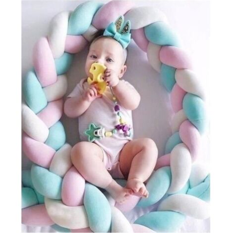 Tour de lit coussin Serpent Coussin Tressé pare-chocs Velours Protection bébé sécurité 2M Blanc vert rose
