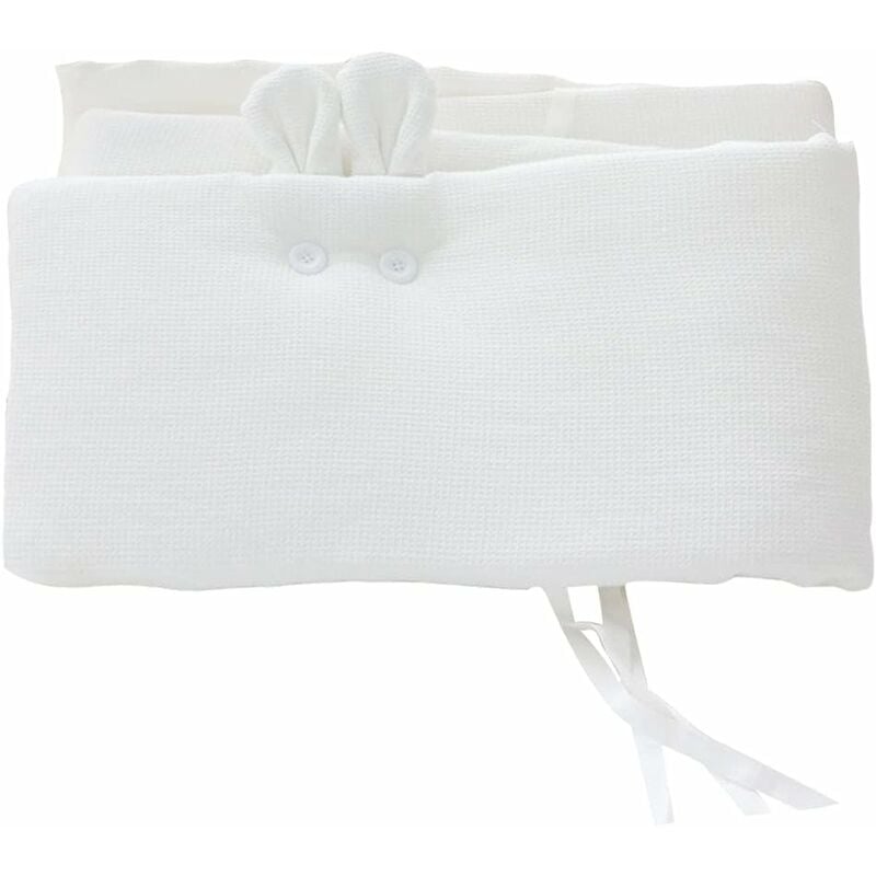 Tour De Lit De Lit De Bébé De 200 Cm pour Lit De Bébé Nouveau-né Coussin Rembourré avec Oreilles De Lapin Mignon(Blanc)