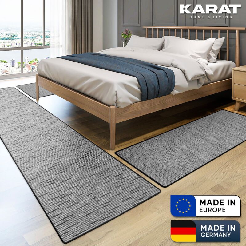 Floordirekt - Descente de lit Geneva Gris anthracite 1 tapis 67 x 330 cm + 2 tapis 67 x 130 cm