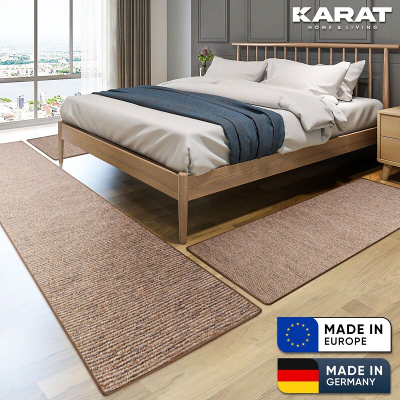 Floordirekt - Descente de lit Geneva Marron clair 1 tapis 67 x 330 cm + 2 tapis 67 x 130 cm