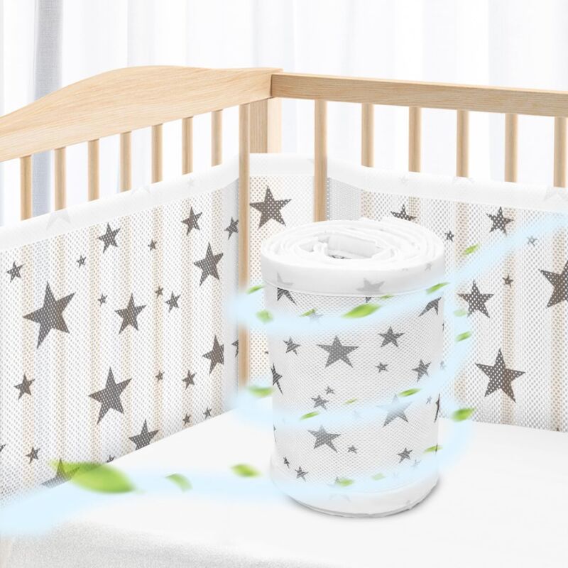 Tour de lit pour bébé - 70 x 140 cm - Maille Respirante de qualité supérieure - Protection Contre Les pincements - Motif étoile
