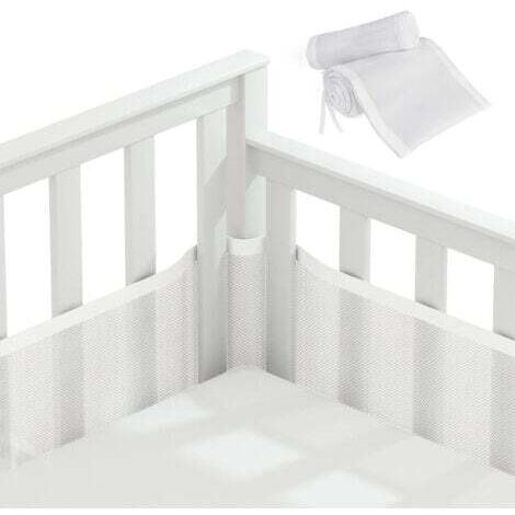 Tour de lit pour cabine de bébé, tour de lit, doublure en maille 3D, sans danger pour la circulation de l'air du berceau, adapté à tous les types de berceaux (blanc)