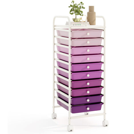 Tour de Rangement, Desserte à Roulettes avec 10 Tiroirs, Chariot de Rangement Stable Solide, 4 Roulettes Universelles avec Freins,Violet