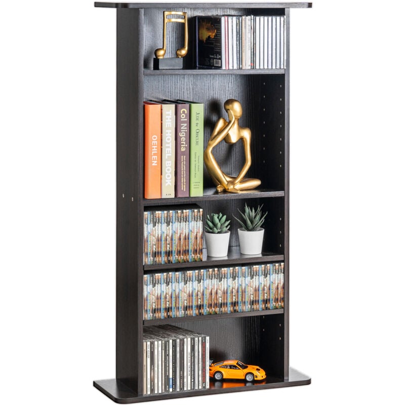 Vevor - Tour de rangement multimedia finition expresso, etagere a 5 niveaux pour 240 cd, etageres reglables pour lorganisation de la musique, des
