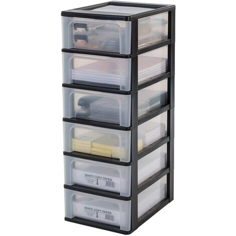 Tour De Rangement Plastique 6 Tiroirs Noir Rigide Organisateur Bureau Papeterie Scolaire