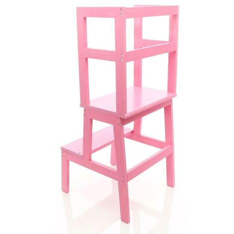 Tour d'observation et d'apprentissage pour enfant en bois rose de 43x40x92 cm