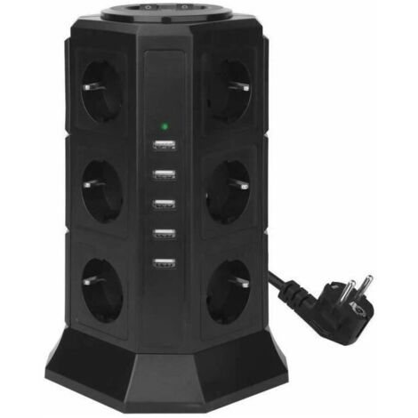 Tour Multiprise Parasurtenseur Parafoudre 12 Prises avec 5 USB 4,5A Ports BLEOSAN - Cordon de 2m - Noir