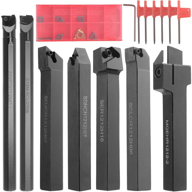 Tour Outil de Tournage 21 pièces 12MM Multifonction Tournage en Métal Dur Inserts Titulaires Bar Alésoir avec Clés pour Tour Outils Support D'outil