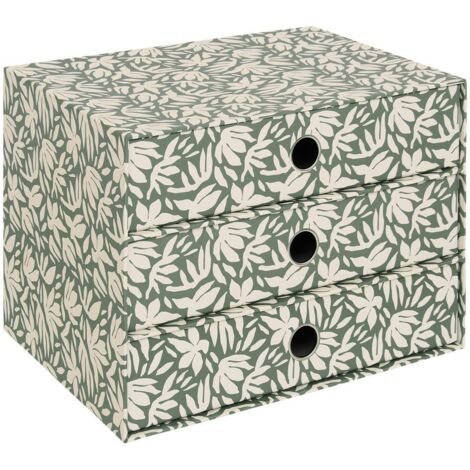 Tour rangement 3 tiroirs florea motif fleuri vert laurier - 5five