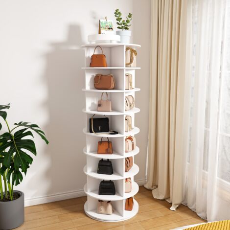 Tour rotative à chaussures 8 niveaux 360°,autoportante pour 32 paires. Organisateur de rangement pratique en blanc.