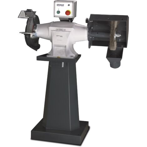 Touret à meuler brosse industriel dia. 200 mm 2800 rpm 750 W 400V garantie Optimum 10 ans avec socle aspiration Optigrind GZ20CD